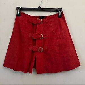 100% genuine suede red leather buckle skirt size 0, 25”